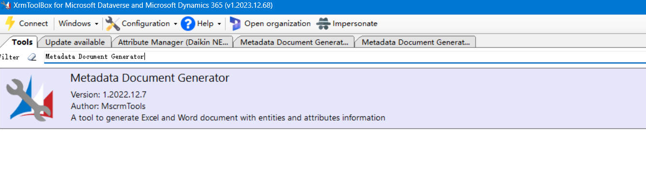 打开 Metadata Document Generator