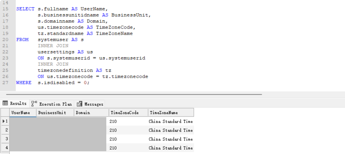 Query User Time Zone via SQL